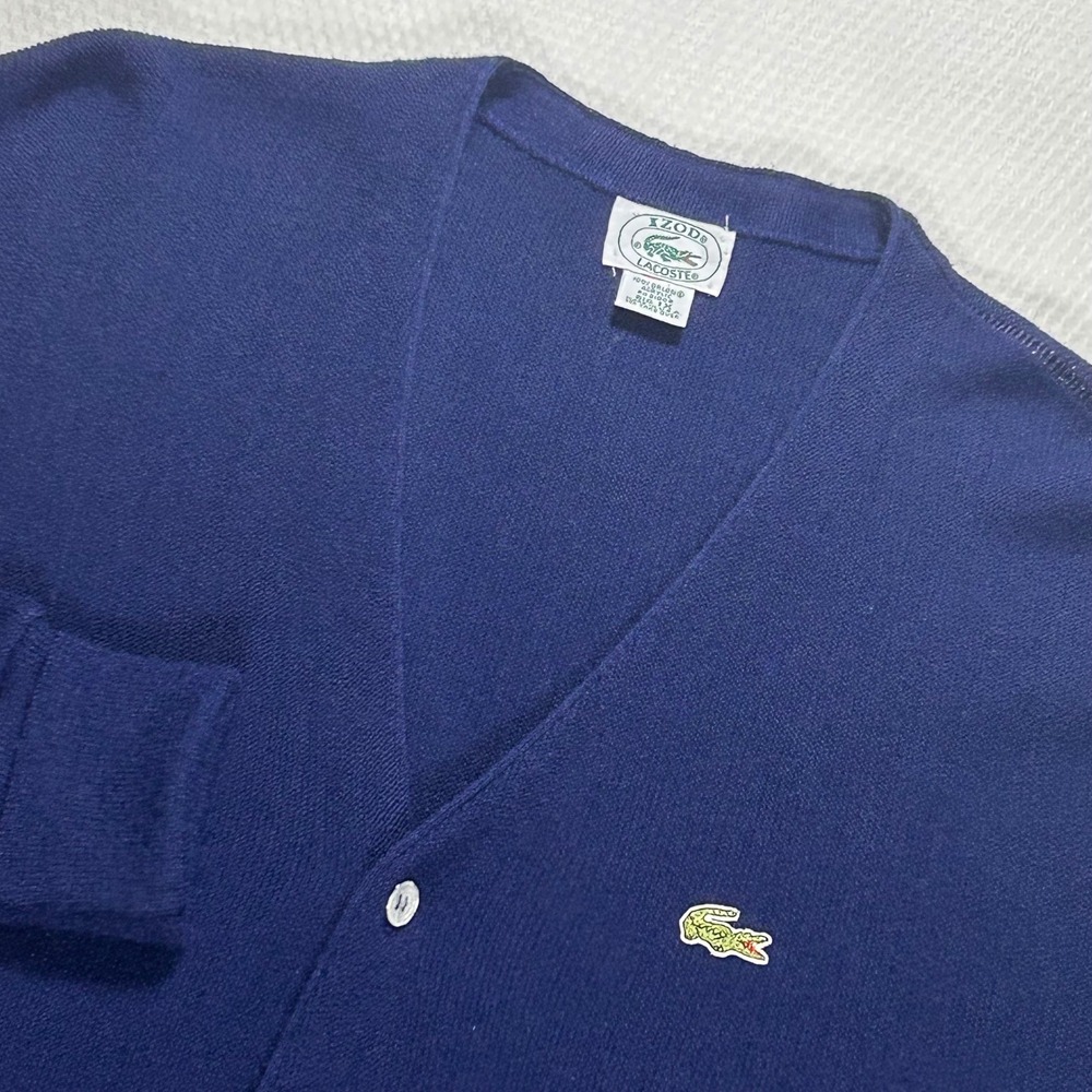 VTG 80's Izod Lacoste Navy Blue Cardigan Sweater Orlon Acrylic Big 1X USA Made